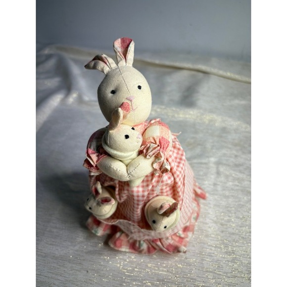 vintage stuffed animal toy called "Russ Luv Pets Mama Bunny with Triplets - Picture 1 of 7